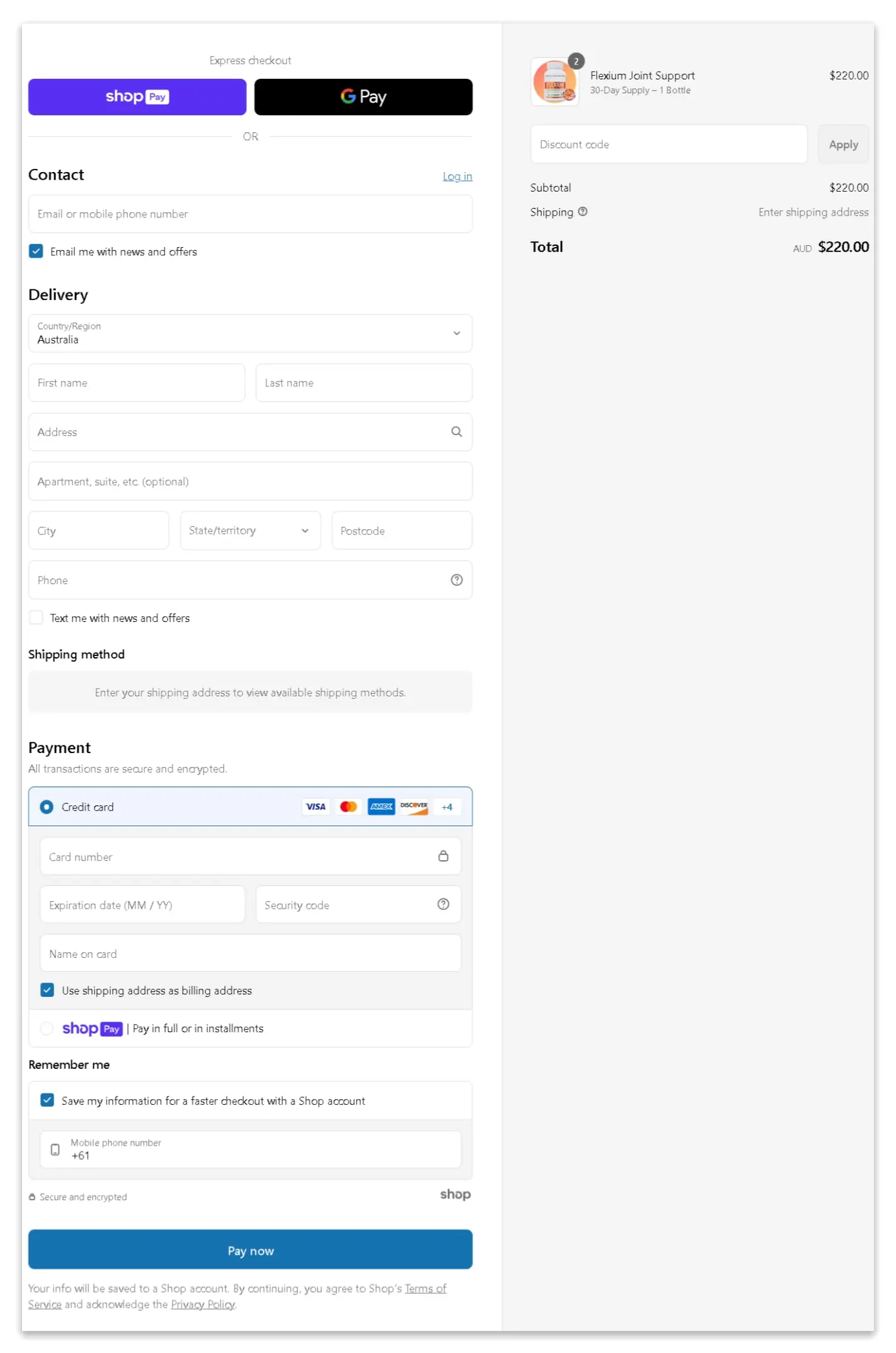 Flexium Secure Checkout Page